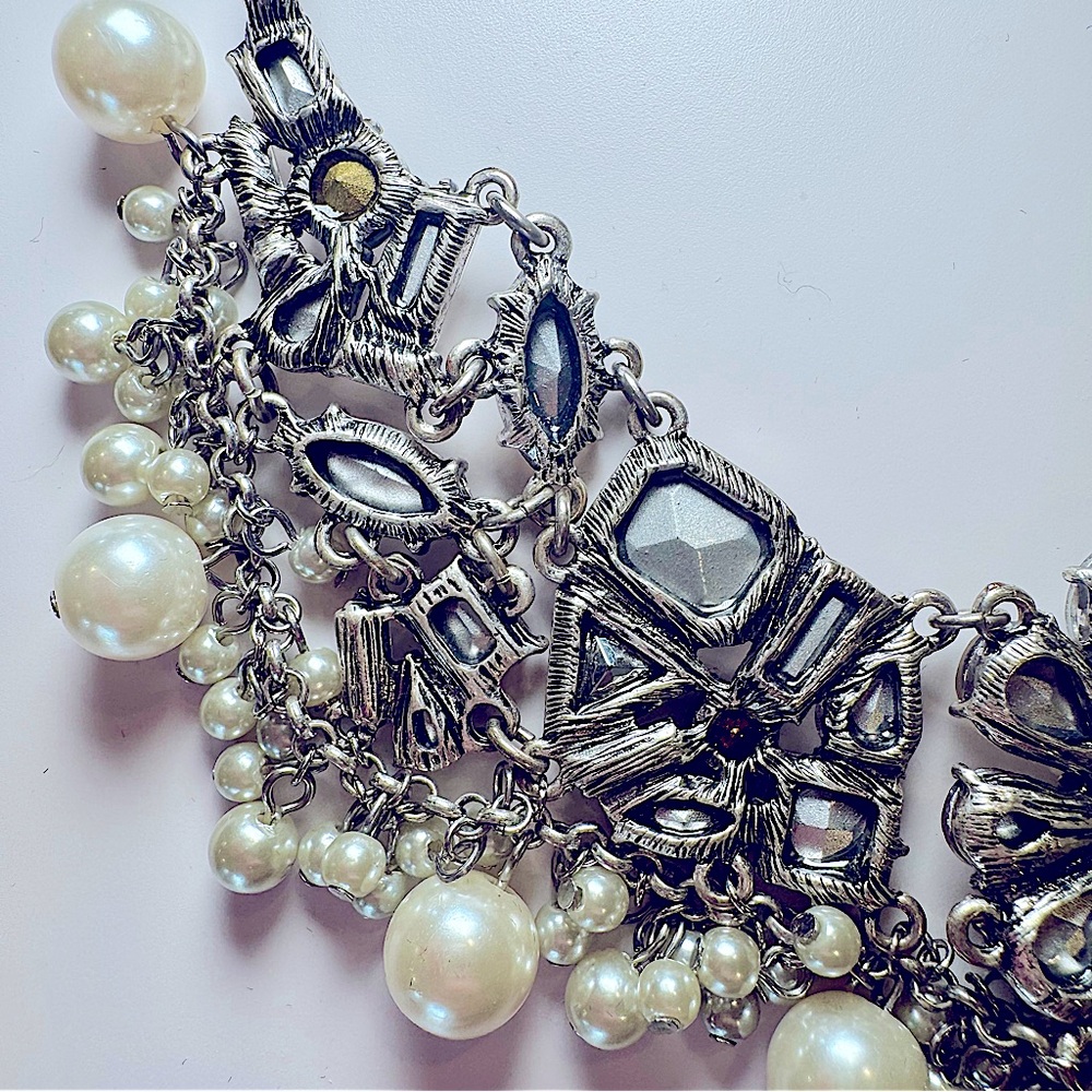 Lydell NYC Crystal Gem And Pearl Statement Necklace - Picture 10 of 12